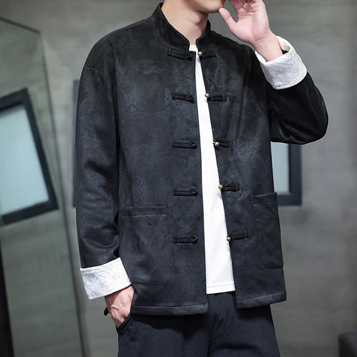 Buddha Stones、中国の旧正月、麒麟柄、カエルボタン、唐装、メンズジャケット、ポケット付きシャツ - image 20