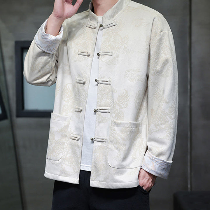 Buddha Stones、中国の旧正月、麒麟柄、カエルボタン、唐装、メンズジャケット、ポケット付きシャツ - image 24