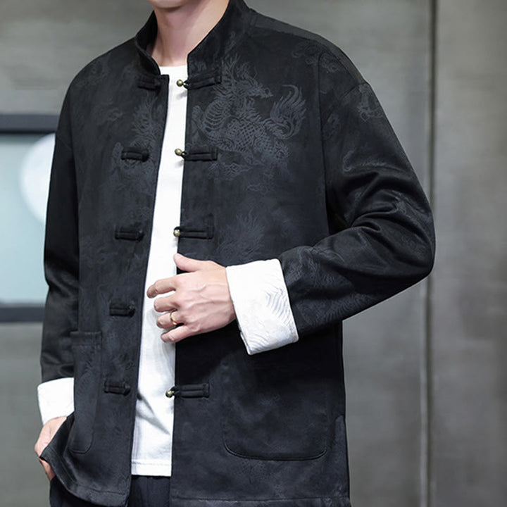 Buddha Stones、中国の旧正月、麒麟柄、カエルボタン、唐装、メンズジャケット、ポケット付きシャツ - image 16