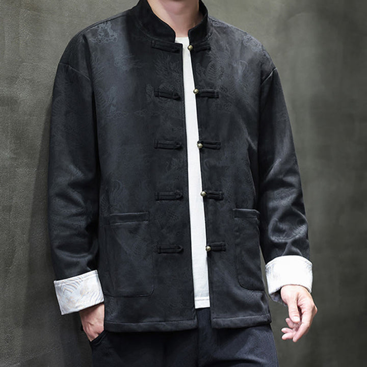 Buddha Stones、中国の旧正月、麒麟柄、カエルボタン、唐装、メンズジャケット、ポケット付きシャツ - image 19