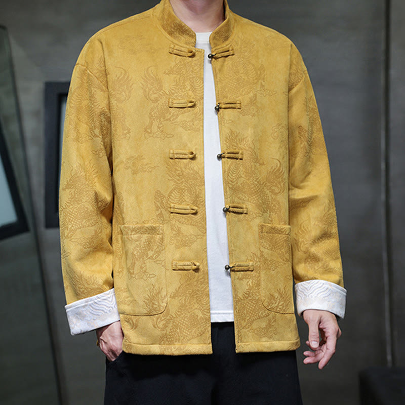 Buddha Stones、中国の旧正月、麒麟柄、カエルボタン、唐装、メンズジャケット、ポケット付きシャツ - image 3