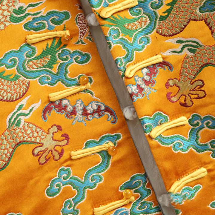 Buddha Stones、中国の旧正月、龍の刺繍、吉兆の雲、カエルボタンの唐装、メンズジャケット、シャツ - image 5