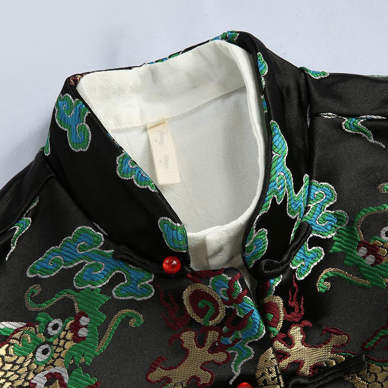 Buddha Stones、中国の旧正月、龍の刺繍、吉兆の雲、カエルボタンの唐装、メンズジャケット、シャツ - image 14