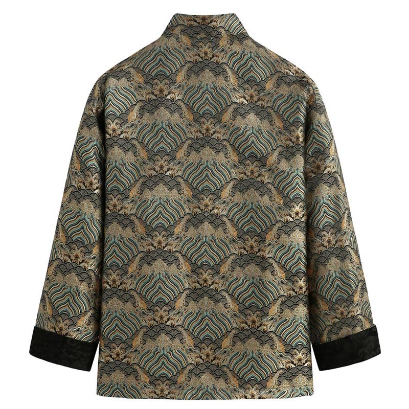 Buddha Stones中国新年 ジャカード ダマスク 海水柄 カエルボタン 唐装 メンズ ジャケット シャツ ポケット付き - image 7