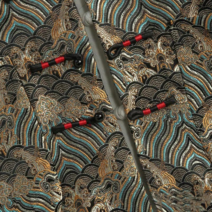 Buddha Stones中国新年 ジャカード ダマスク 海水柄 カエルボタン 唐装 メンズ ジャケット シャツ ポケット付き - image 10