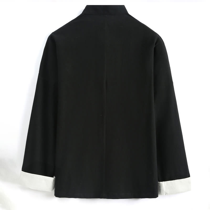 Buddha Stones中国の旧正月 鶴刺繍 唐装 漢服 長袖 トップス パンツ 衣類 コットンリネン メンズセット ポケット付き