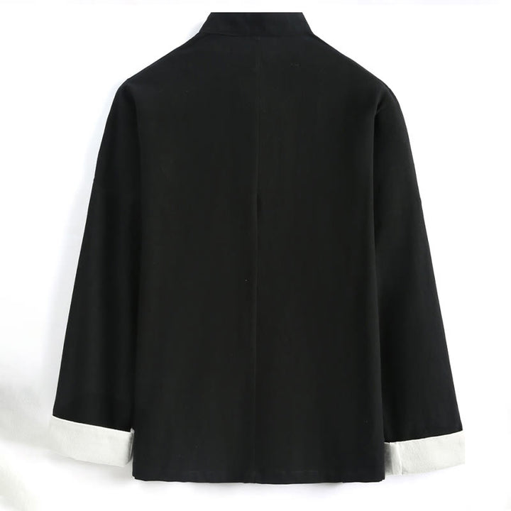 Buddha Stones中国の旧正月 鶴刺繍 唐装 漢服 長袖 トップス パンツ 衣類 コットンリネン メンズセット ポケット付き