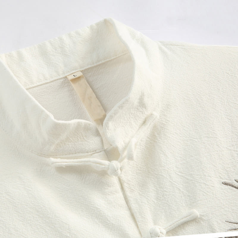 Buddha Stones中国の旧正月 鶴刺繍 唐装 漢服 長袖 トップス パンツ 衣類 コットンリネン メンズセット ポケット付き - image 7