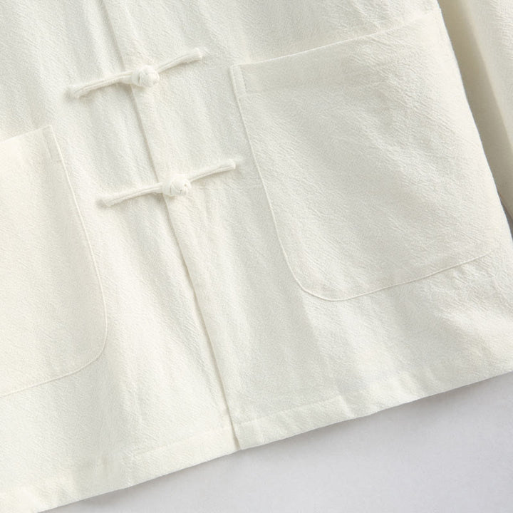 Buddha Stones中国の旧正月 鶴刺繍 唐装 漢服 長袖 トップス パンツ 衣類 コットンリネン メンズセット ポケット付き - image 10