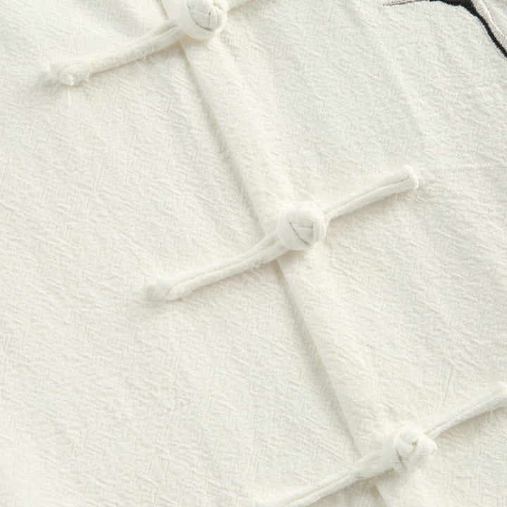 Buddha Stones中国の旧正月 鶴刺繍 唐装 漢服 長袖 トップス パンツ 衣類 コットンリネン メンズセット ポケット付き - image 9