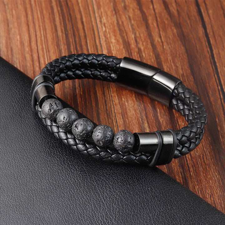 Buddha Stones溶岩フロストストーン ヒーリングレザー マグネットバックルブレスレット - 溶岩石（手首周り：18～20cm） - image 1