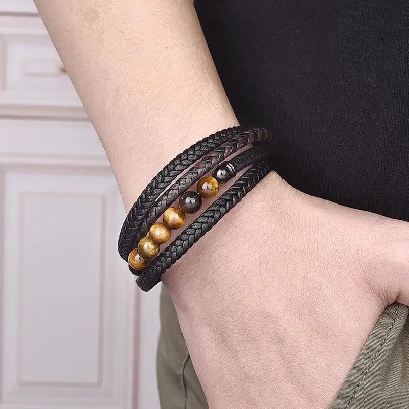 Buddha Stonesタイガーアイ 石 守護 レザーブレスレット - image 5
