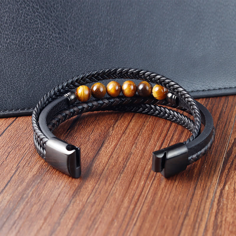 Buddha Stonesタイガーアイ 石 守護 レザーブレスレット - image 9