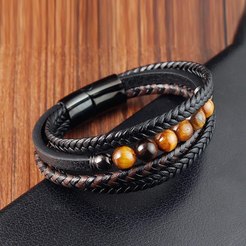 Buddha Stonesタイガーアイ 石 守護 レザーブレスレット - image 2