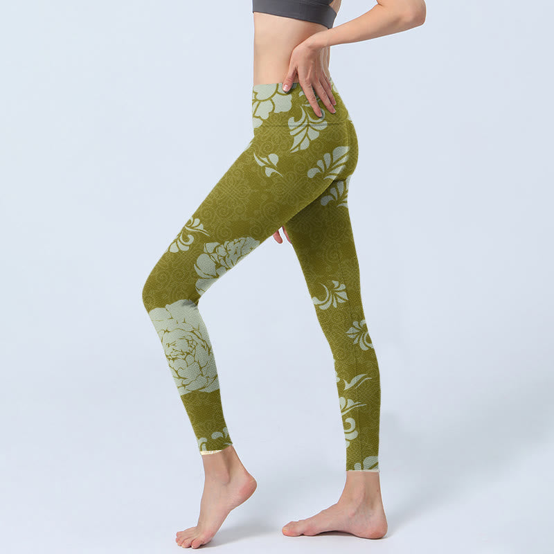 Buddha Stonesモノクロ花柄ジムレギンスレディースヨガパンツ - image 3