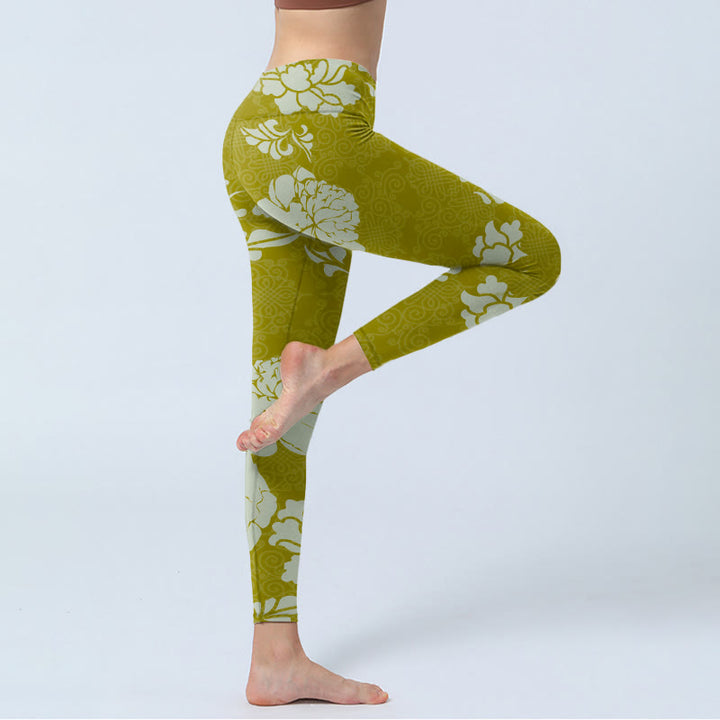 Buddha Stonesモノクロ花柄ジムレギンスレディースヨガパンツ - image 4
