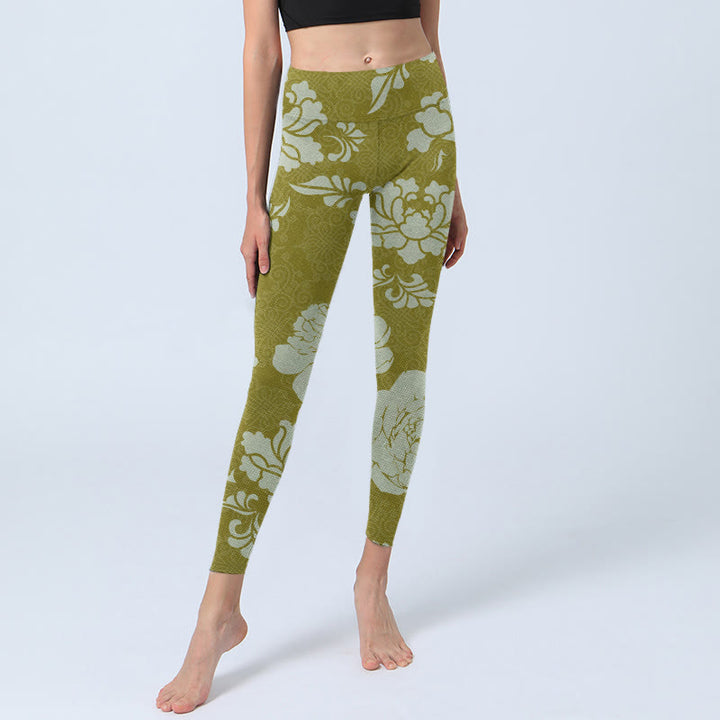 Buddha Stonesモノクロ花柄ジムレギンスレディースヨガパンツ - image 6