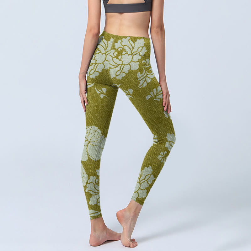 Buddha Stonesモノクロ花柄ジムレギンスレディースヨガパンツ - image 5