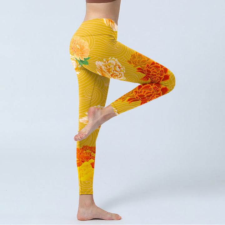 Buddha Stones鮮やかなローズフラワープリント ジムレギンス レディース ヨガパンツ - image 4