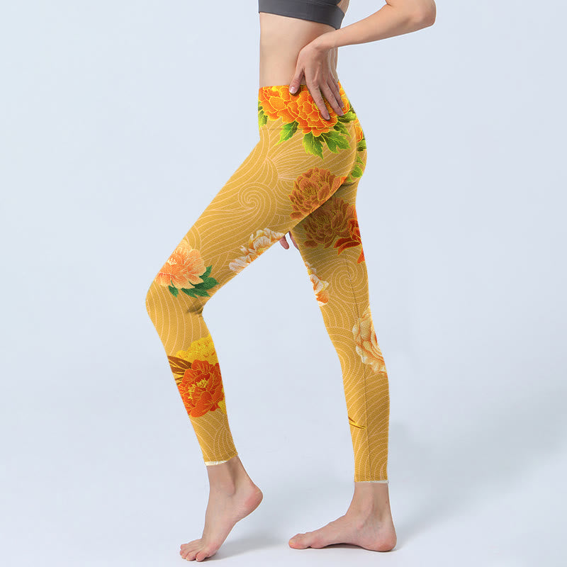 Buddha Stones鮮やかなローズフラワープリント ジムレギンス レディース ヨガパンツ - image 3