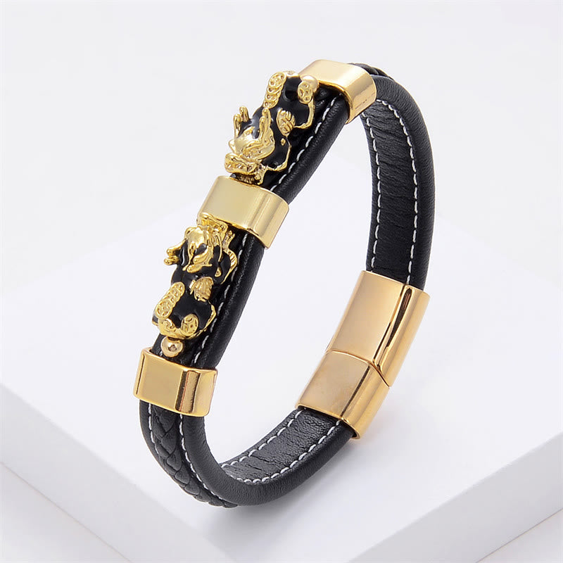 Buddha Stonesダブル貔貅 富運 レザー マグネットバックル ブレスレット - 黒金貂 - 18～22cm - image 2