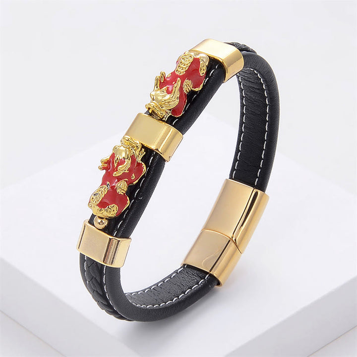 Buddha Stonesダブル貔貅 富運 レザー マグネットバックル ブレスレット - 赤い貔貅 - 18～22cm - image 8