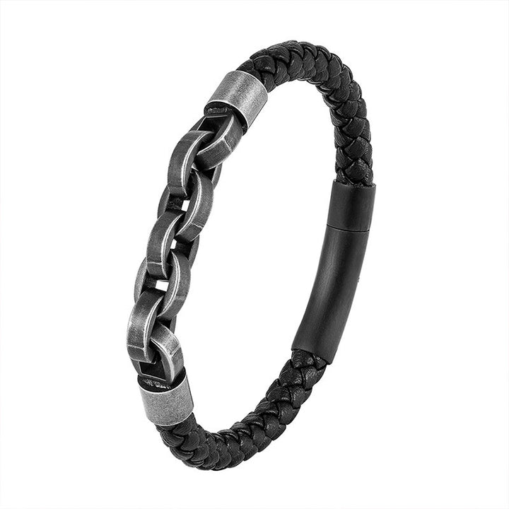 Buddha Stonesチェーンデザイン チタンスチール バランスレザー編みバックルブレスレット - image 13