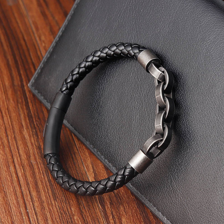 Buddha Stonesチェーンデザイン チタンスチール バランスレザー編みバックルブレスレット - image 11