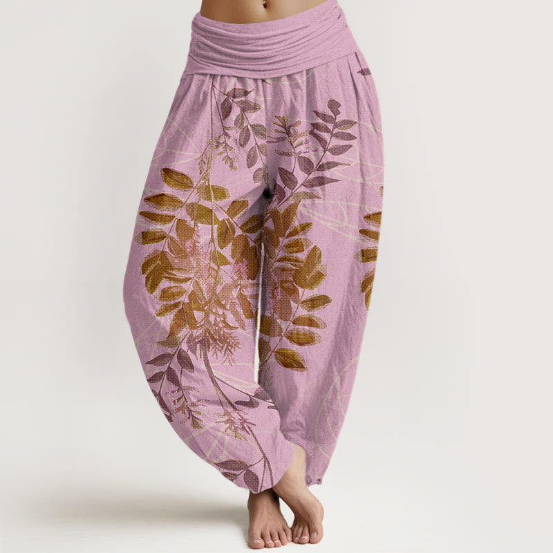 Buddha Stones、緑の葉、枝柄レディース伸縮性ウエストハーレムパンツ - ピンク - US22、 UK/AU26、 EU54 (6XL) - image 5
