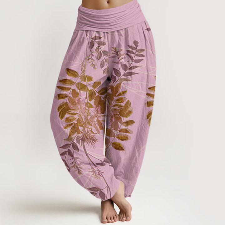 Buddha Stones、緑の葉、枝柄レディース伸縮性ウエストハーレムパンツ - ピンク - US22、 UK/AU26、 EU54 (6XL) - image 5