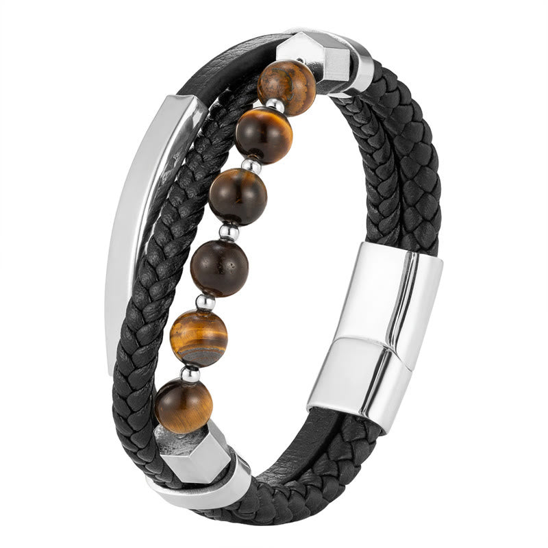 Buddha Stonesタイガーアイビーズ多層グラウンディングレザーバックルブレスレット