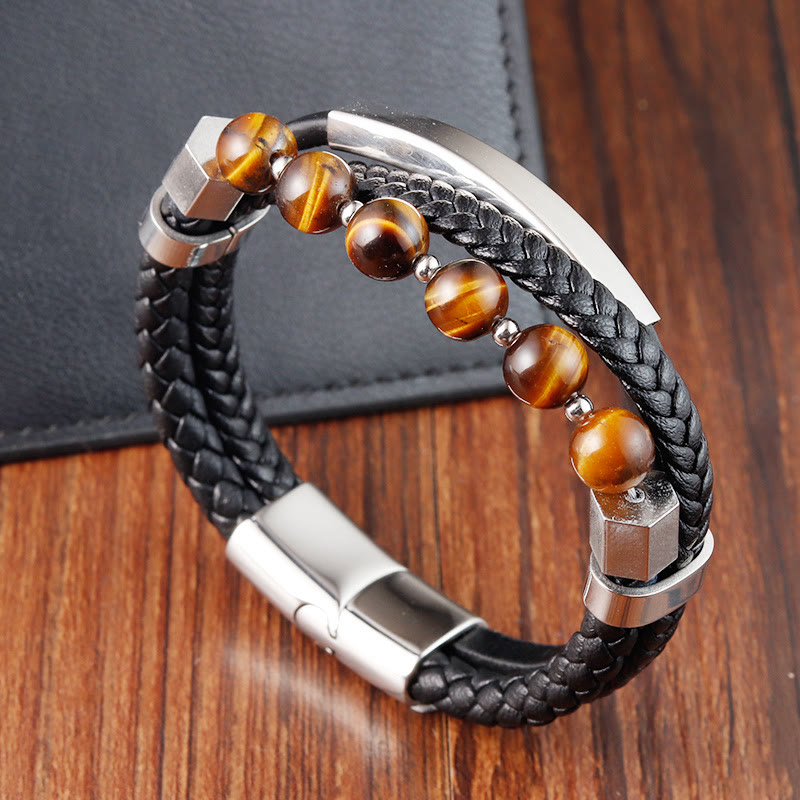 Buddha Stonesタイガーアイビーズ多層グラウンディングレザーバックルブレスレット