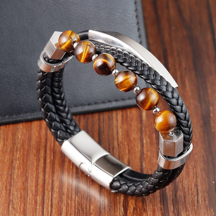 Buddha Stonesタイガーアイビーズ多層グラウンディングレザーバックルブレスレット