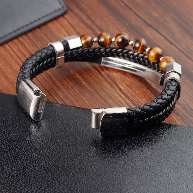 Buddha Stonesタイガーアイビーズ多層グラウンディングレザーバックルブレスレット