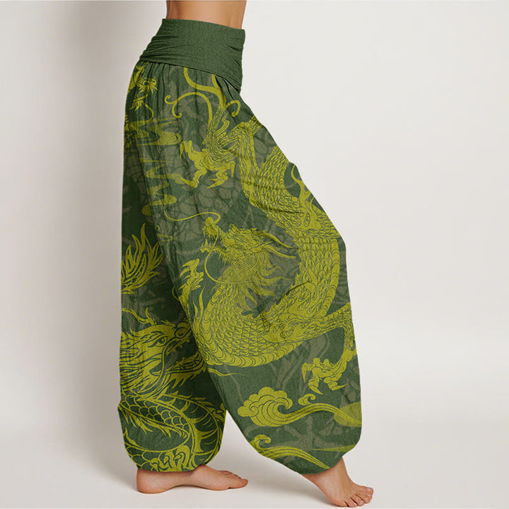 Buddha Stonesと龍、吉兆の雲がデザインされたレディースの伸縮性ウエストハーレムパンツ - image 7
