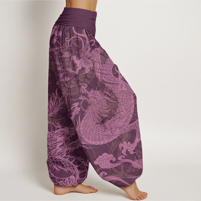 Buddha Stonesと龍、吉兆の雲がデザインされたレディースの伸縮性ウエストハーレムパンツ - image 10