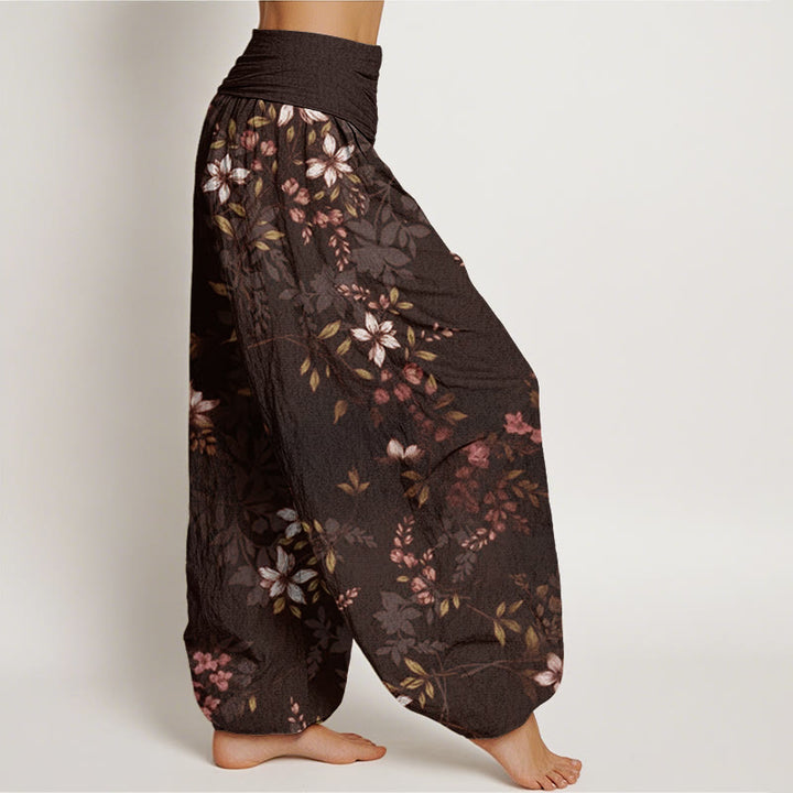 Buddha Stones、小さな白い花、緑の葉、レディース 伸縮性ウエスト ハーレムパンツ - image 10