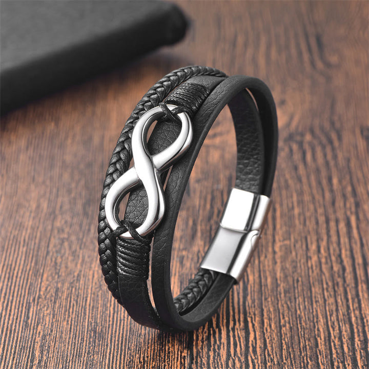 Buddha Stones永遠のエンドレスノット 無限大シンボル チタンスチール 落ち着いたレザーバックルブレスレット