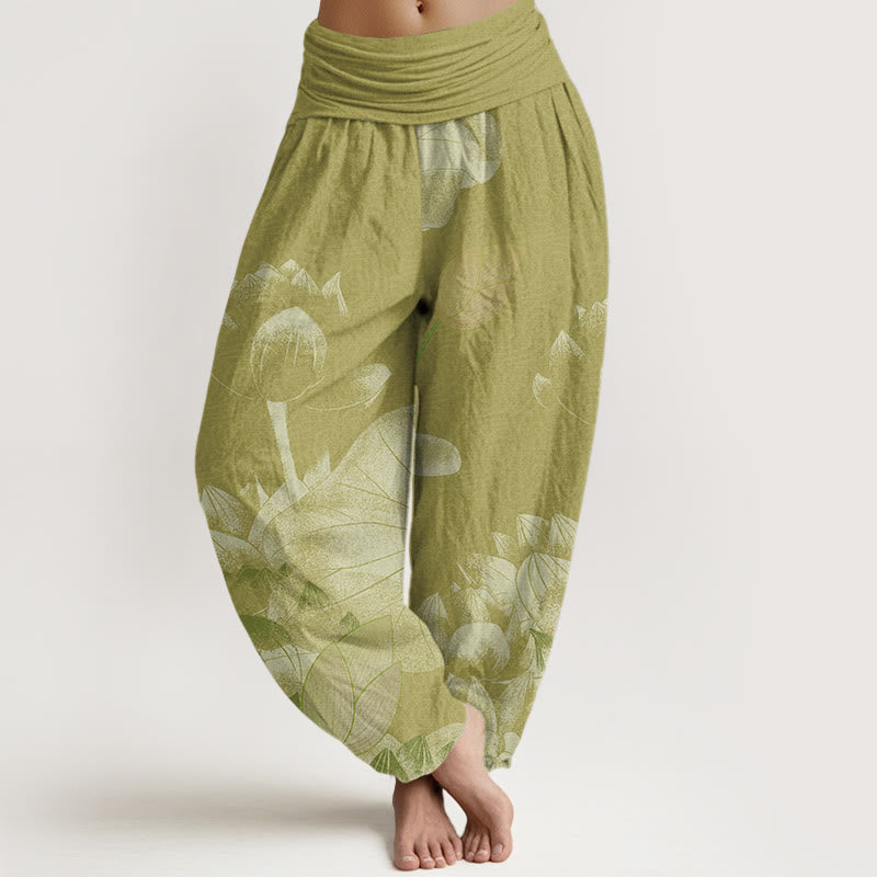 Buddha Stonesピンク＆ホワイト ロータス レディース 伸縮性ウエスト ハーレムパンツ - ダークカーキ - US22、 UK/AU26、 EU54 (6XL) - image 8