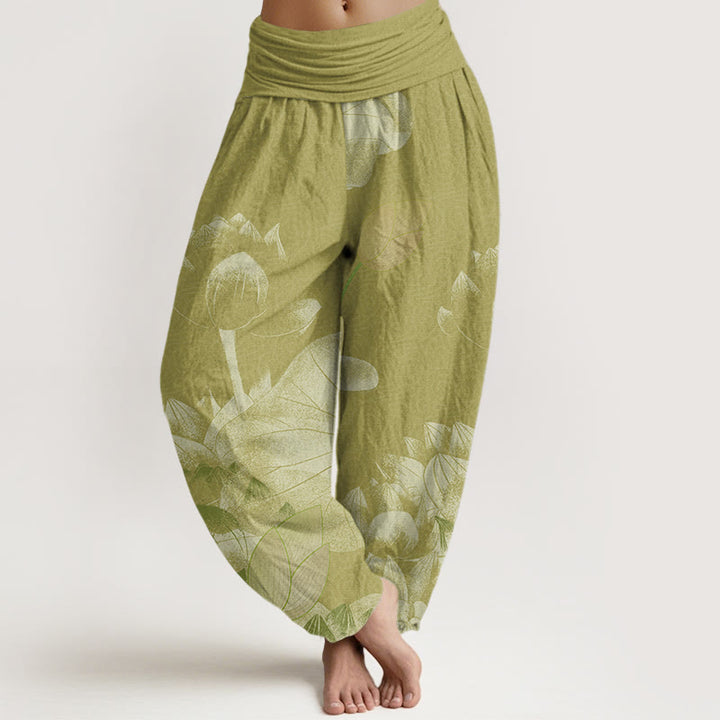 Buddha Stonesピンク＆ホワイト ロータス レディース 伸縮性ウエスト ハーレムパンツ - ダークカーキ - US22、 UK/AU26、 EU54 (6XL) - image 8