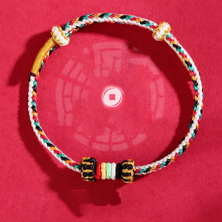 Buddha Stones五行 カラフル紐 完全結び目 リーフノット 編み込み 幸運ブレスレット