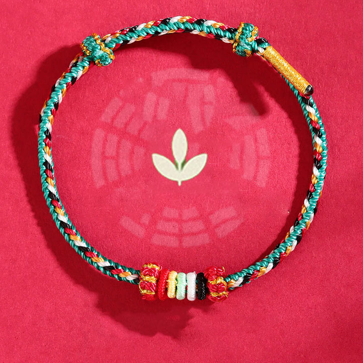 Buddha Stones五行 カラフル紐 完全結び目 リーフノット 編み込み 幸運ブレスレット