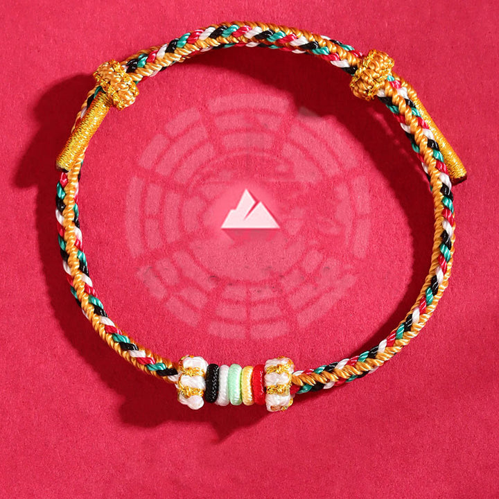 Buddha Stones五行 カラフル紐 完全結び目 リーフノット 編み込み 幸運ブレスレット