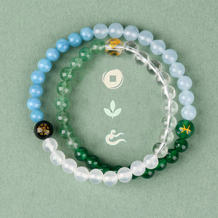 Buddha Stones ストロベリークォーツ 水晶 瑪瑙 開運 知恵 癒し パワーストーン ブレスレット