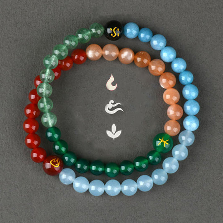 Buddha Stones ストロベリークォーツ 水晶 瑪瑙 開運 知恵 癒し パワーストーン ブレスレット