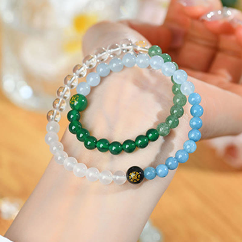 Buddha Stones ストロベリークォーツ 水晶 瑪瑙 開運 知恵 癒し パワーストーン ブレスレット