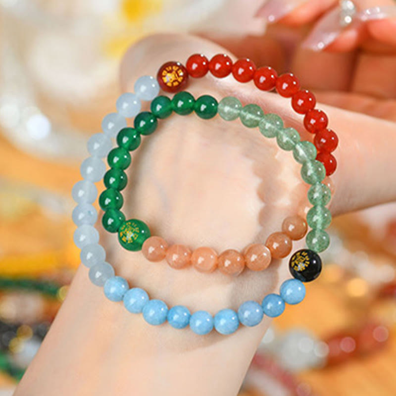 Buddha Stones ストロベリークォーツ 水晶 瑪瑙 開運 知恵 癒し パワーストーン ブレスレット