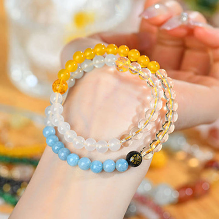 Buddha Stones ストロベリークォーツ 水晶 瑪瑙 開運 知恵 癒し パワーストーン ブレスレット