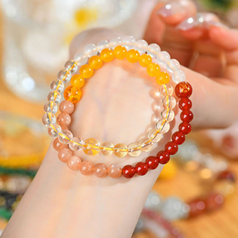 Buddha Stones ストロベリークォーツ 水晶 瑪瑙 開運 知恵 癒し パワーストーン ブレスレット