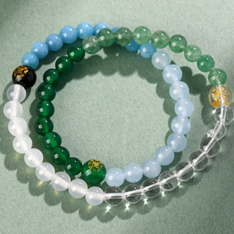 Buddha Stones ストロベリークォーツ 水晶 瑪瑙 開運 知恵 癒し パワーストーン ブレスレット
